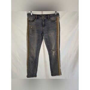 Anthropologie Pilcro Slim Boyfriend Jeans Side Stripe Size 28 Distressed